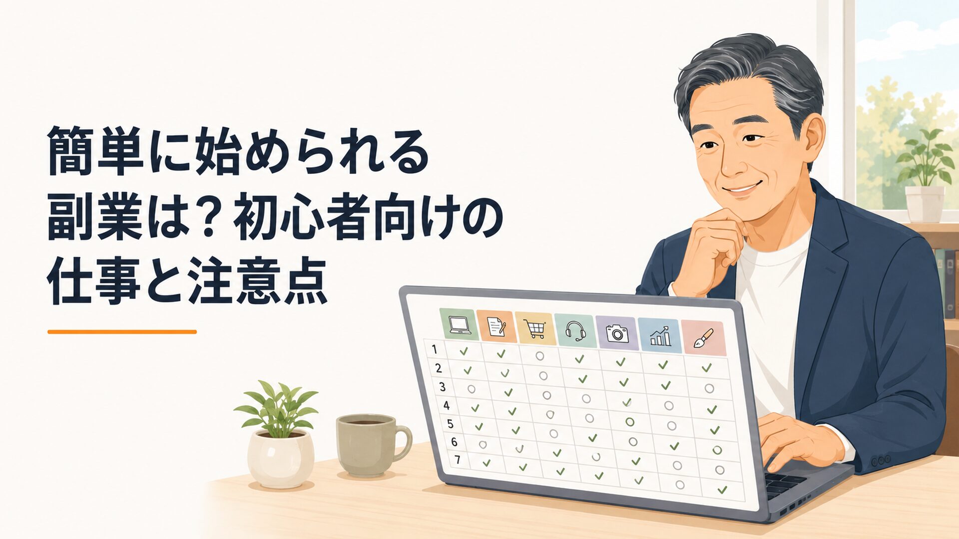 初心者向けの副業7種類をパソコンと確認表で比較する40代から50代の会社員